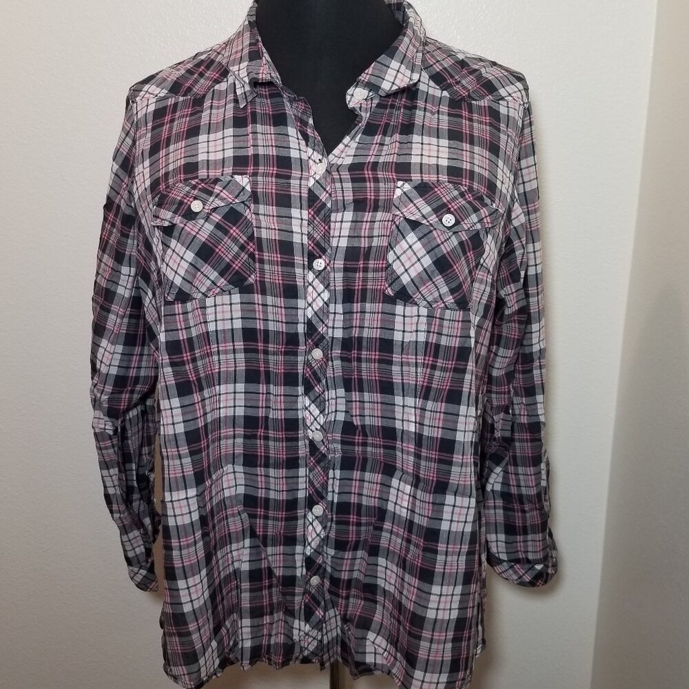 Torrid Womens Size 3 Plaid Shirt Long Sleeve Button Up Biker Retro Western Retro